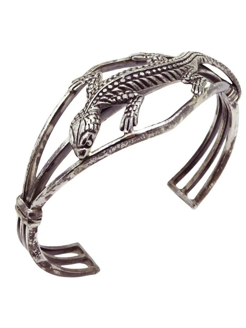 Vintage 925 Sterling Silver Lizard Southwestern Navajo Cuff Bracelet